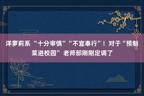 洋萝莉系 “十分审慎”“不宜奉行”！对于“预制菜进校园” 老师部刚刚定调了