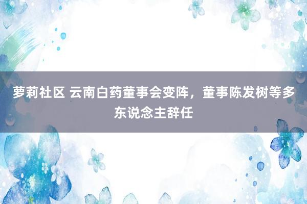 萝莉社区 云南白药董事会变阵，董事陈发树等多东说念主辞任