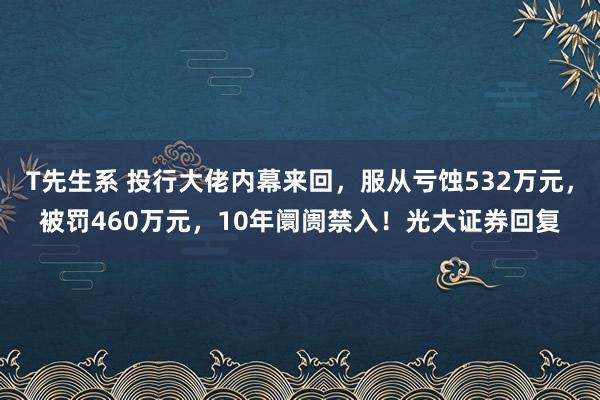 T先生系 投行大佬内幕来回，服从亏蚀532万元，被罚460万元，10年阛阓禁入！光大证券回复