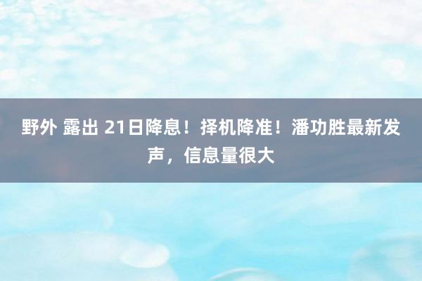 野外 露出 21日降息！择机降准！潘功胜最新发声，信息量很大