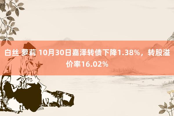 白丝 萝莉 10月30日嘉泽转债下降1.38%，转股溢价率16.02%