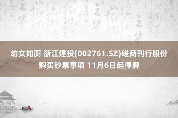 幼女如厕 浙江建投(002761.SZ)磋商刊行股份购买钞票事项 11月6日起停牌