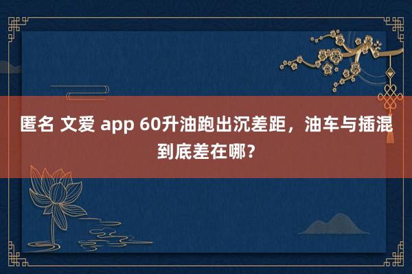 匿名 文爱 app 60升油跑出沉差距，油车与插混到底差在哪？